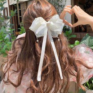 White Satin Ribbon Long Butterfly Hair Accessory